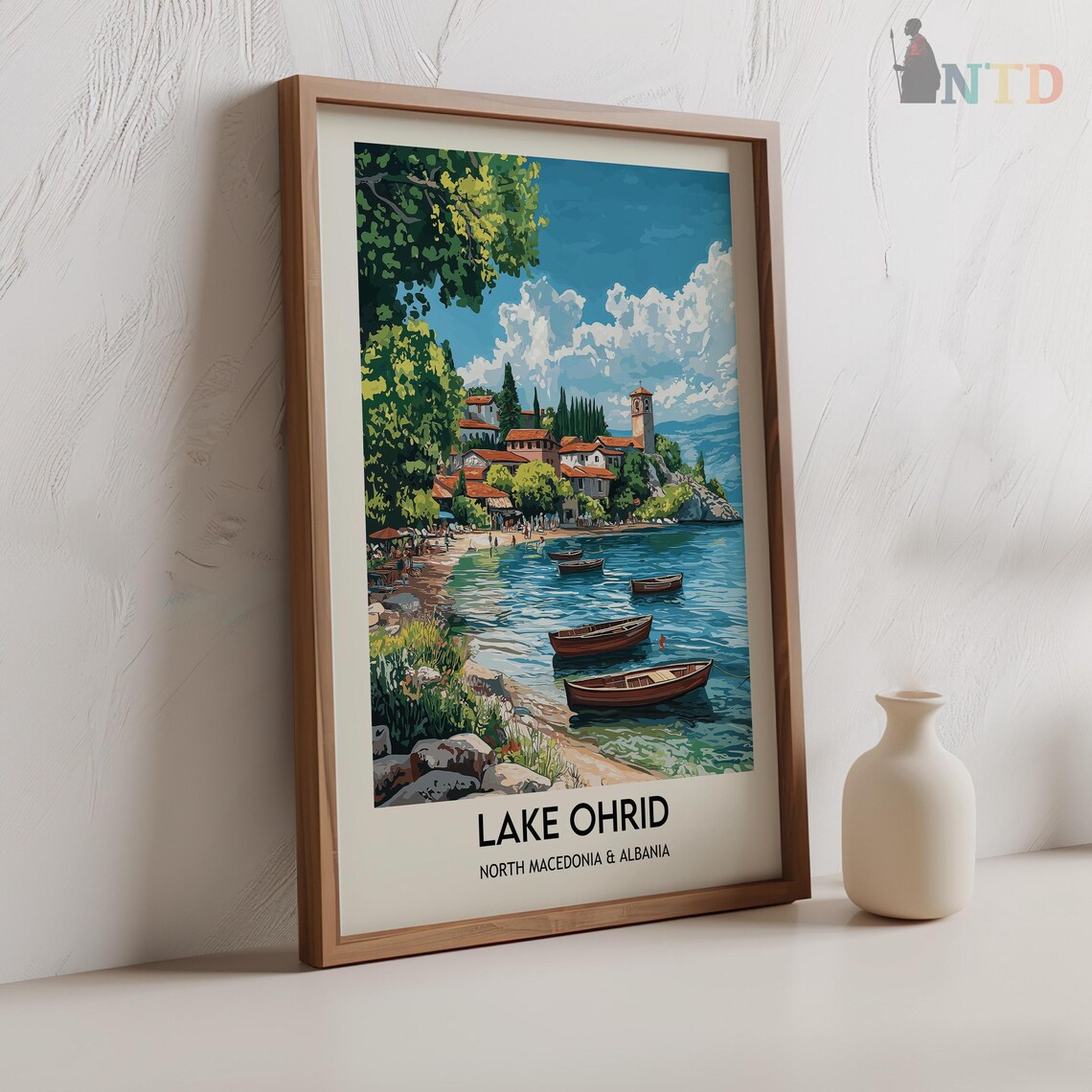 Lake Ohrid North Macedonia Lakeside Village Boats View Poster - Image 2