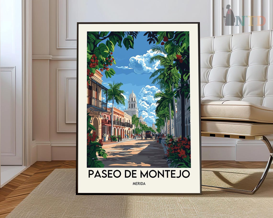 Paseo De Montejo Merida Avenue With Flowering Trees Travel Poster