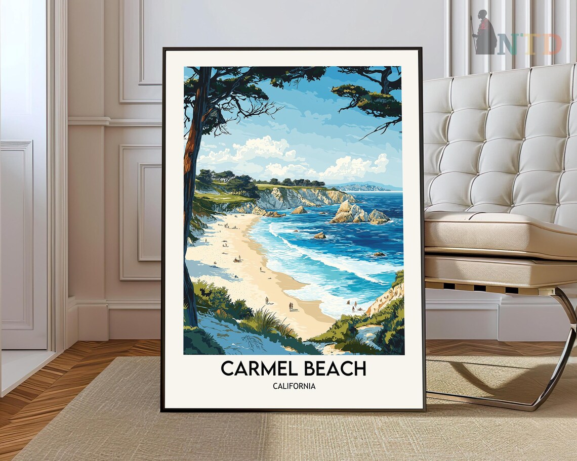 Carmel Beach Travel Poster, California Coast