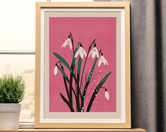 January Birth Flower Snow Drop Botanical Art Print