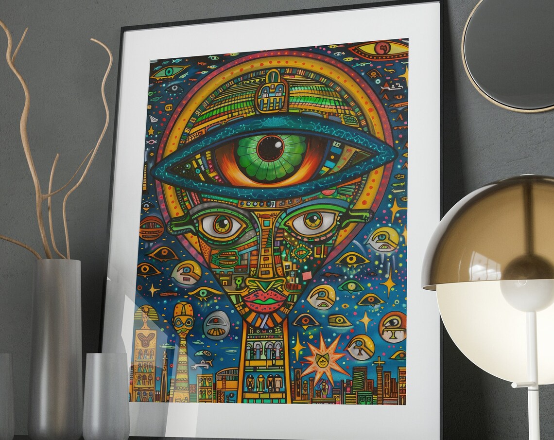 Trippy Third Eye Art Poster Cosmic Eye Stars Psychedelic Colors