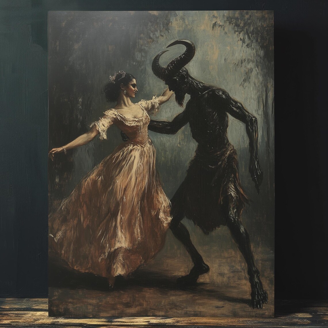 Devils Dance Dark Academia Horned Demon Gothic Oil Painting Poster