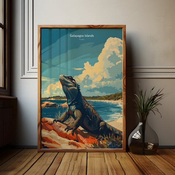 Galapagos Islands Poster, Ecuador Reptile Art Print