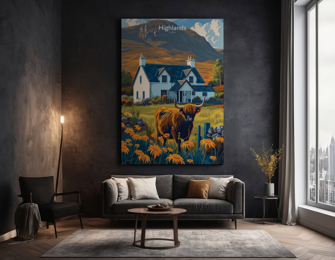 Scottish Highlands Travel Poster, Highland Cattle - Image 5