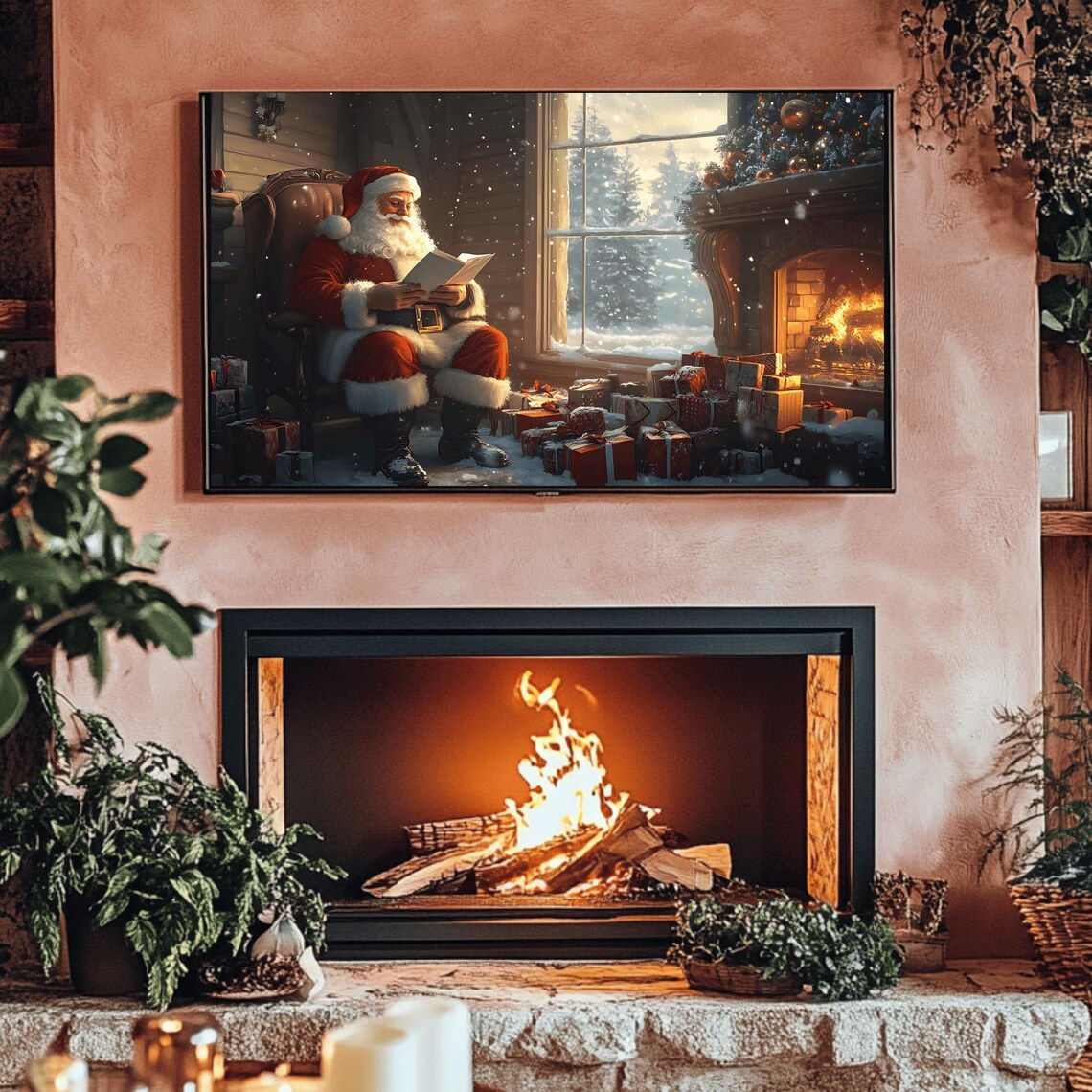Santa Reading Christmas Letters By Crackling Fireplace Poster - Image 3