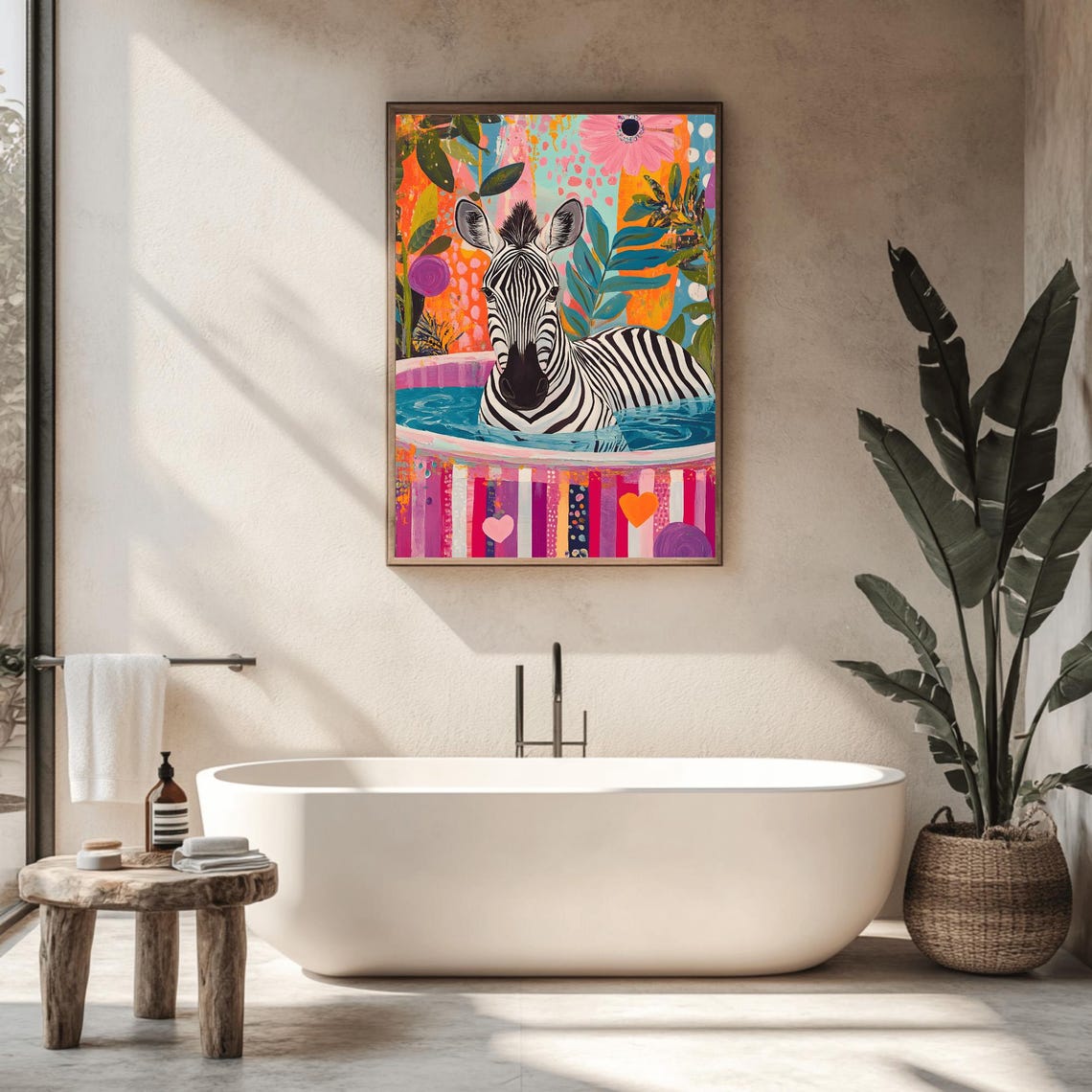 Animal Zebra Bathroom Print Zebra Painting Maximalist Decor Zebra Poster Wall Art Funny Bathroom Wall Art Home Decor - Image 2