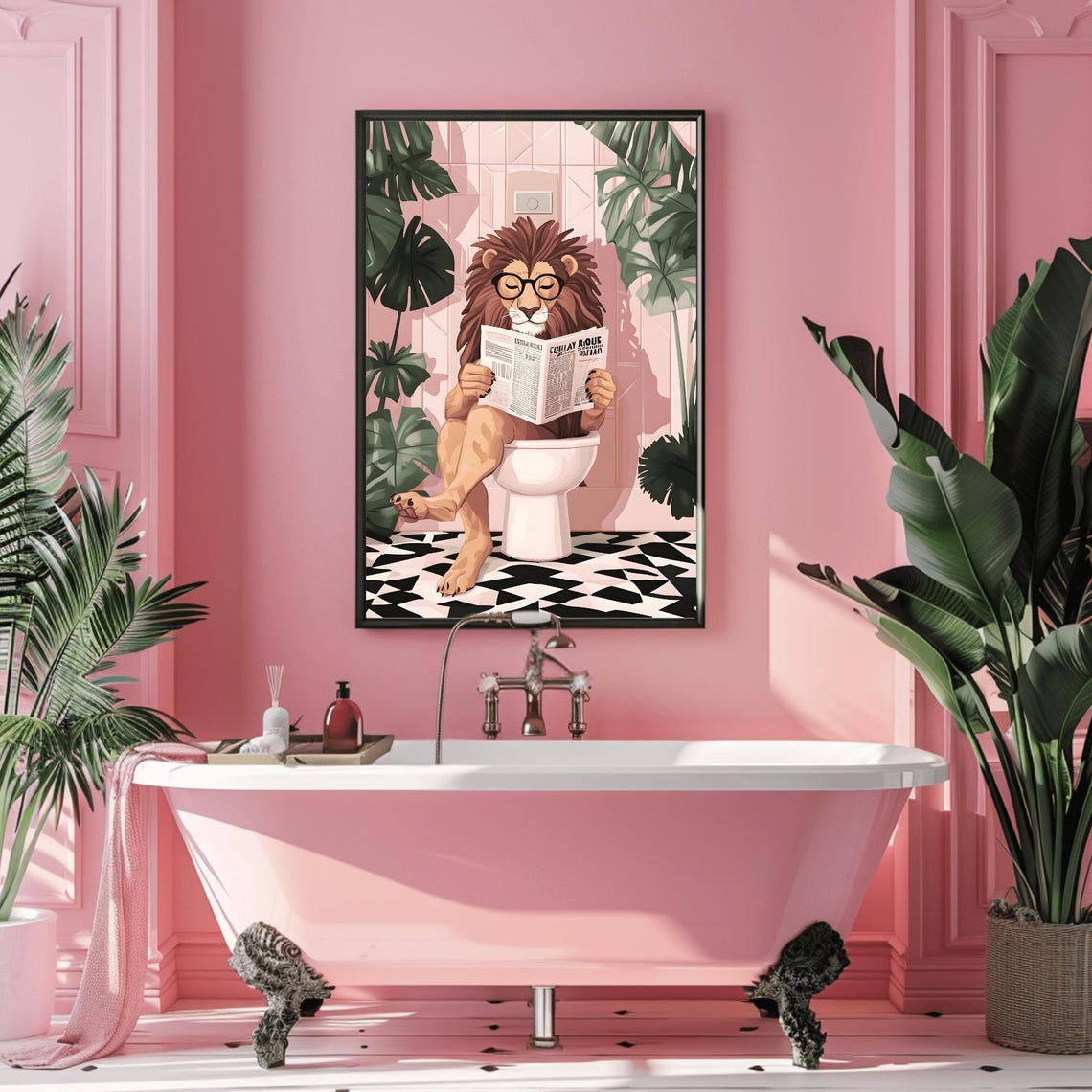 Lion With Glasses Reading Newspaper Funny Bathroom Humor Poster - Image 3
