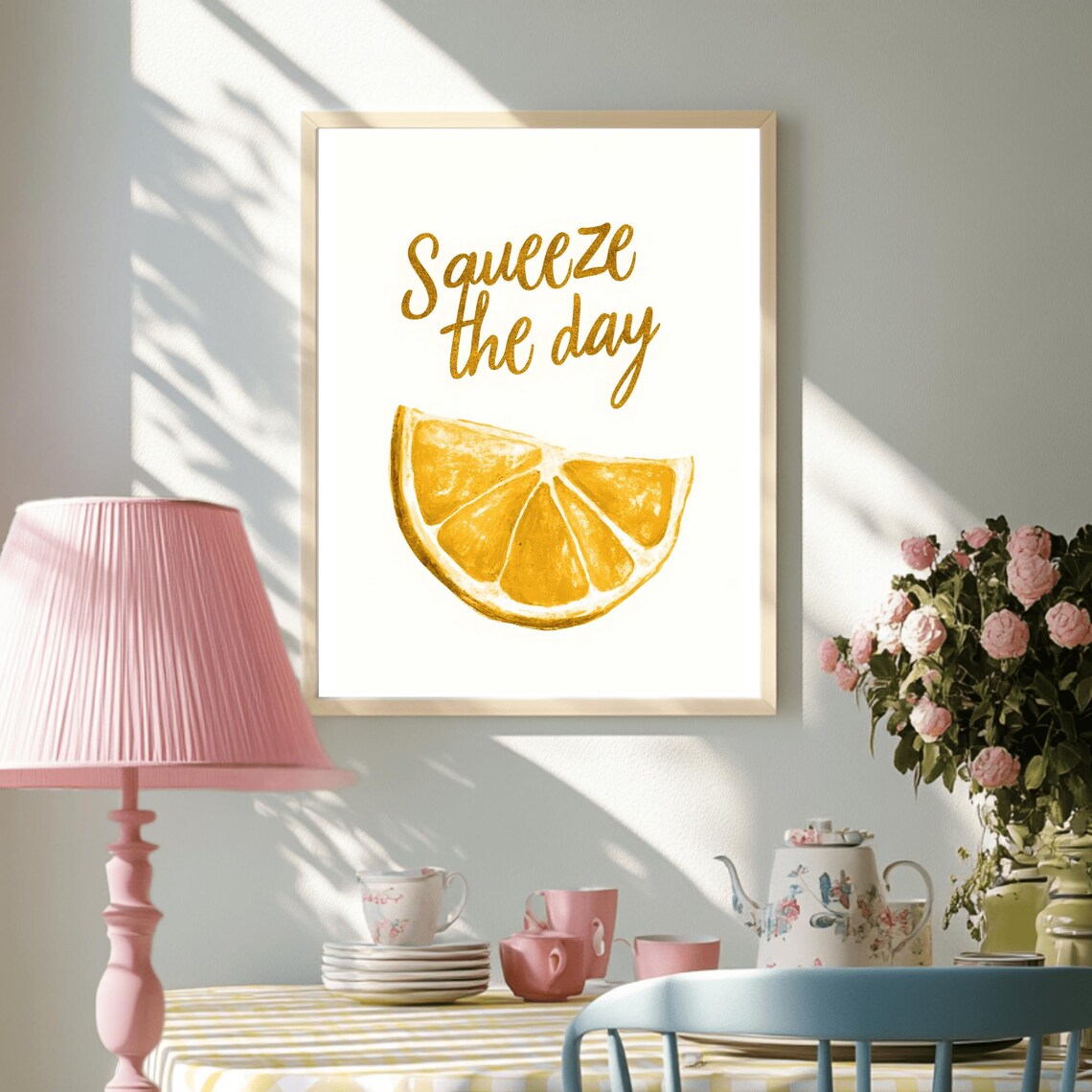 Squeeze the Day Gold Lettering Lemon Watercolor Motivational Poster - Image 3