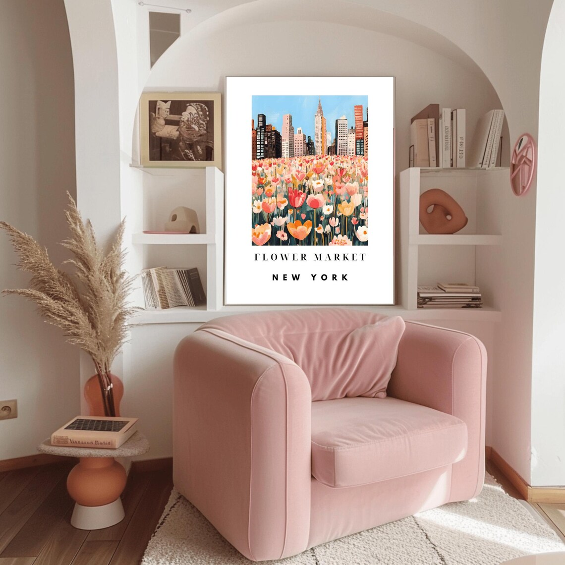 New York Skyline Tulip Field Flower Market Travel Art Poster - Image 3