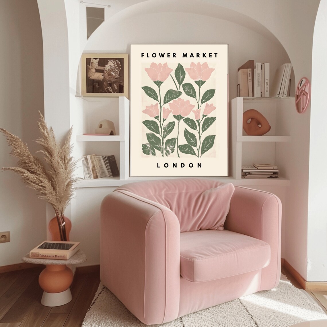 London Flower Market Pink Blossom Minimalist Botanical Poster - Image 2