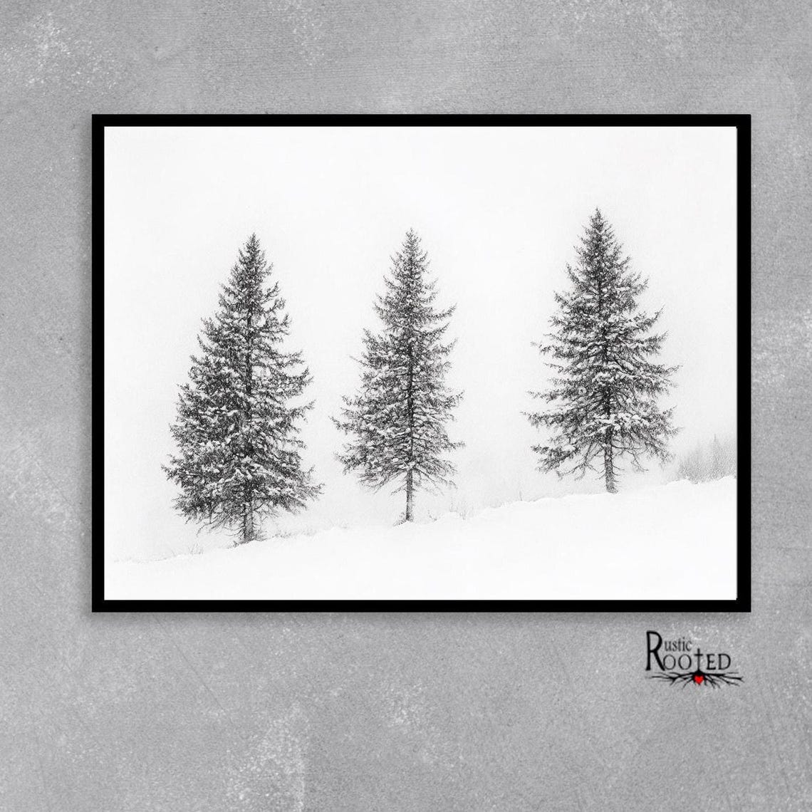 Three Snowy Evergreen Trees Minimalist Winter Landscape Poster - Image 4