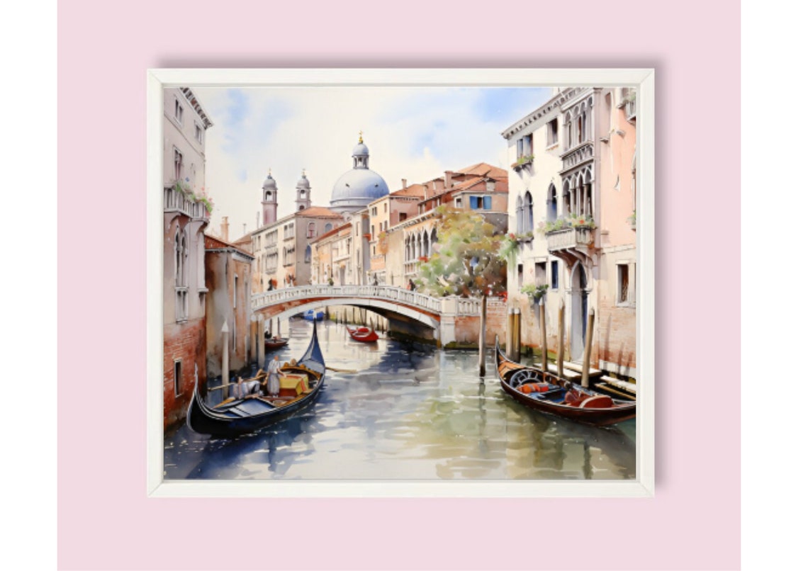 Venice Grand Canal Gondolas Stone Bridge Watercolor Travel Poster - Image 6