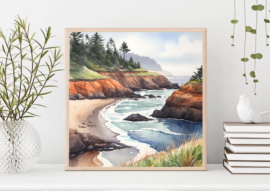 Yachats Coast Oregon Coastline Watercolor Art Print - Image 4