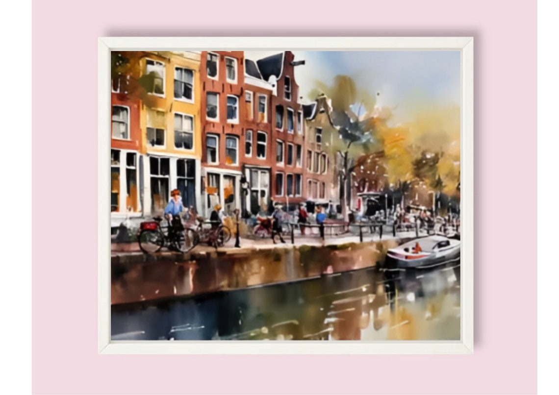 Amsterdam Painting Dutch Cityscape Watercolor Art Print Amsterdam Cityscape Wall Art Holland Travel Poster House In Amsterdam Art Print - Image 6