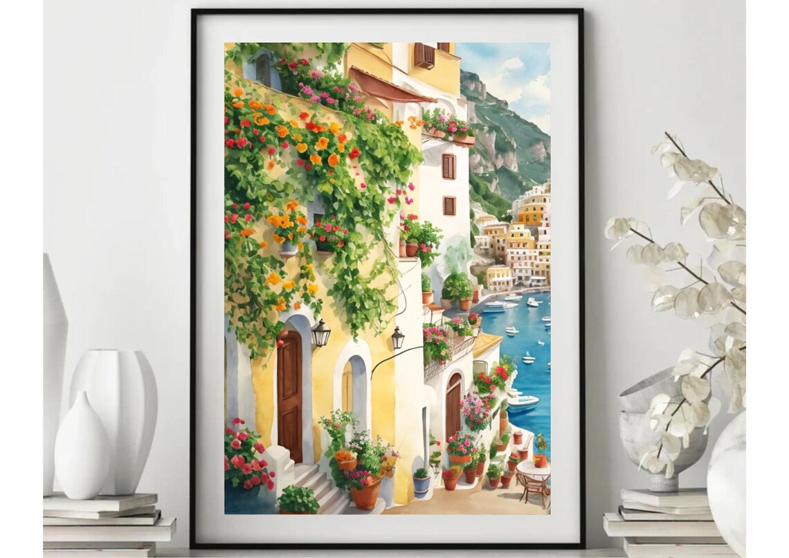 Positano Cityscape Watercolor Art Print, Amalfi Coast - Image 5