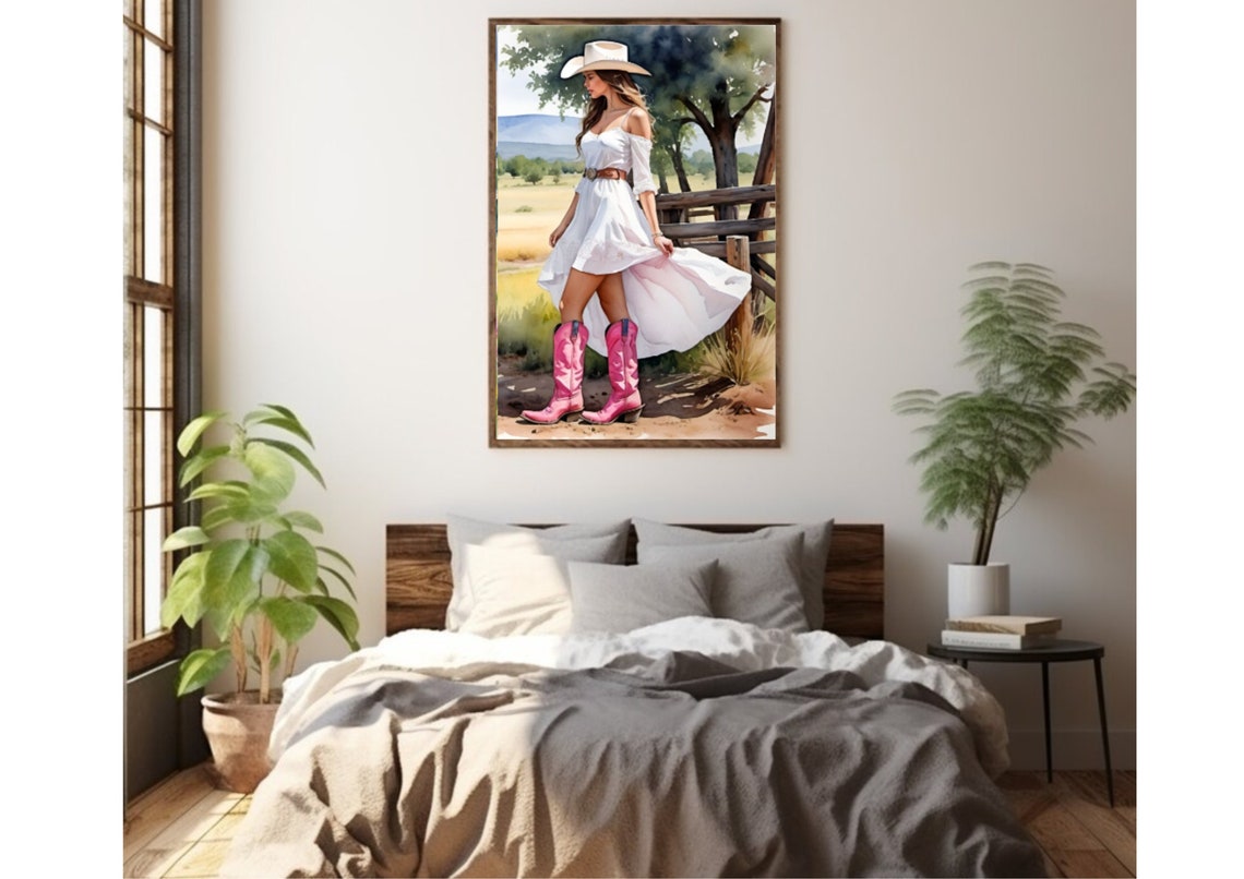 Cowgirl Painting Cowgirl With Pink Cowboy Boots Watercolor Art Print Texas Art Print Retro Wall Art Woman With Pink Boots Art Cawboy Prints - Image 5
