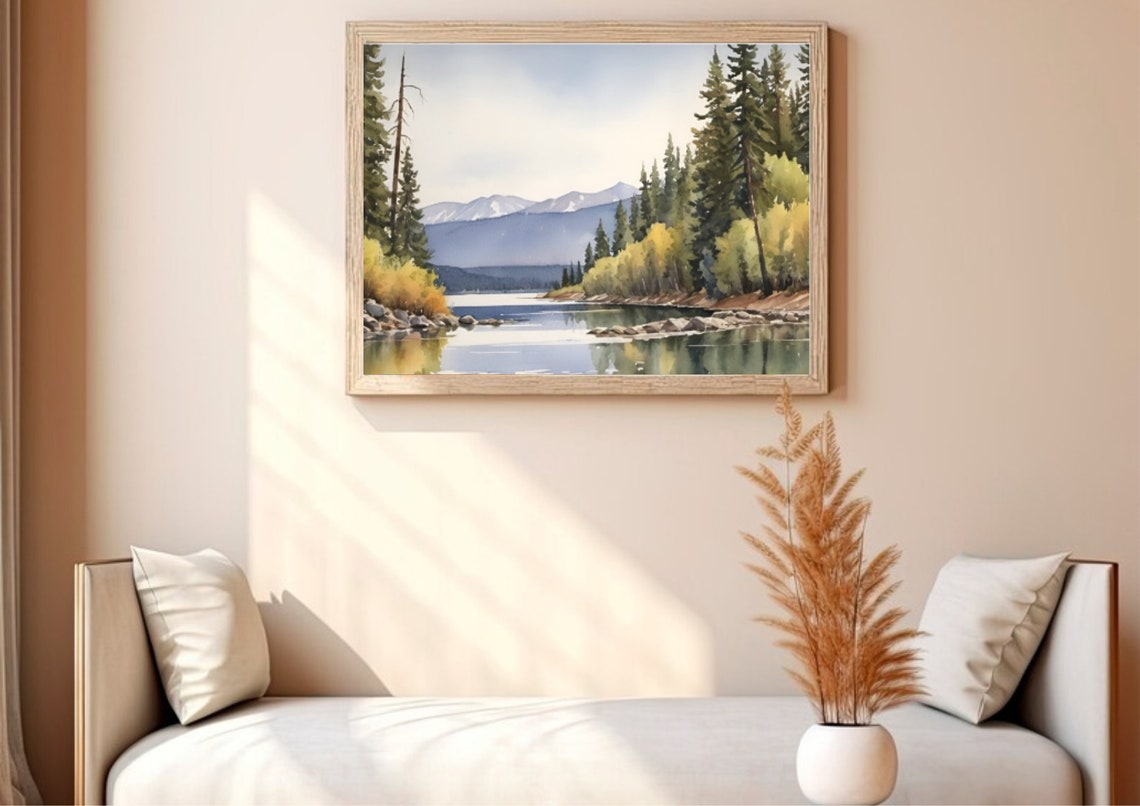 Lake Pend Oreille Painting Idaho Watercolor Art Print Mountain Lake Wall Art Pine Forest Art Idaho Mountain Landscape Poster Earth Tones Art - Image 4