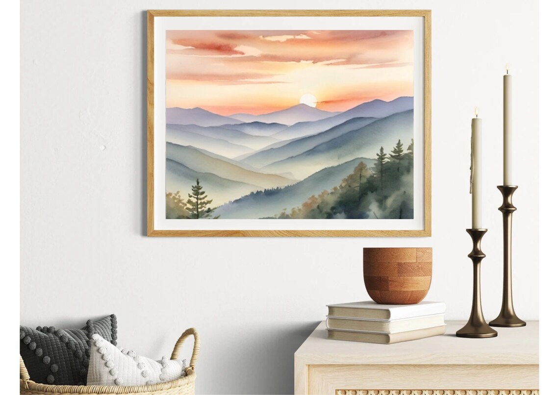Great Smoky Mountains Sunrise Watercolor Art Print - Image 4