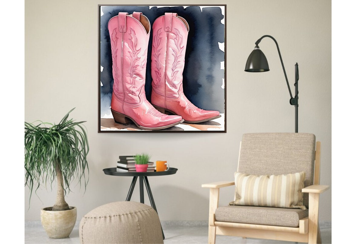 Cowgirl Pink Boots Painting Cowgirl Boots Watercolor Art Print Pink Boots Wall Art Western Cowboy Art Poster Female Pink Boots Art - Image 5