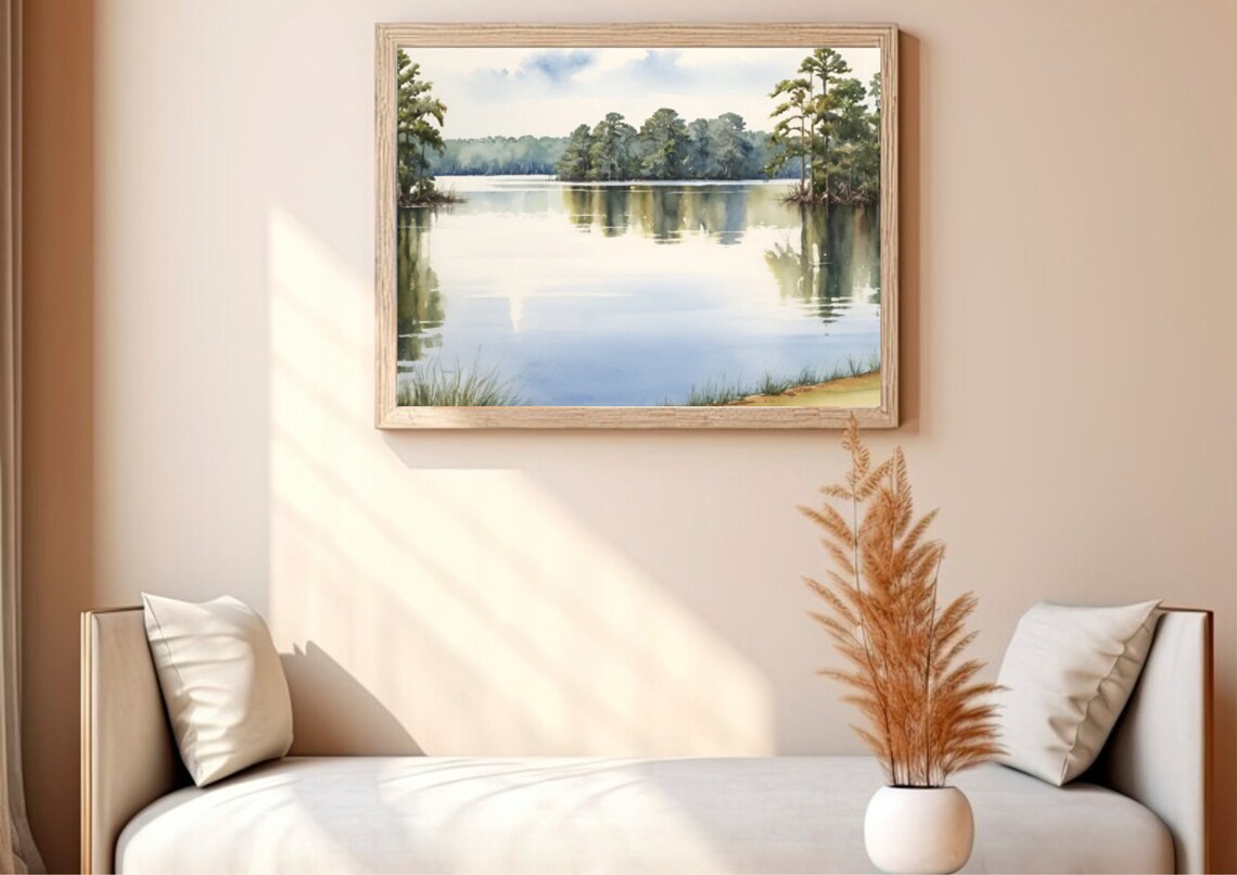 Lake Martin Watercolor Art Print, Alabama Landscape - Image 3