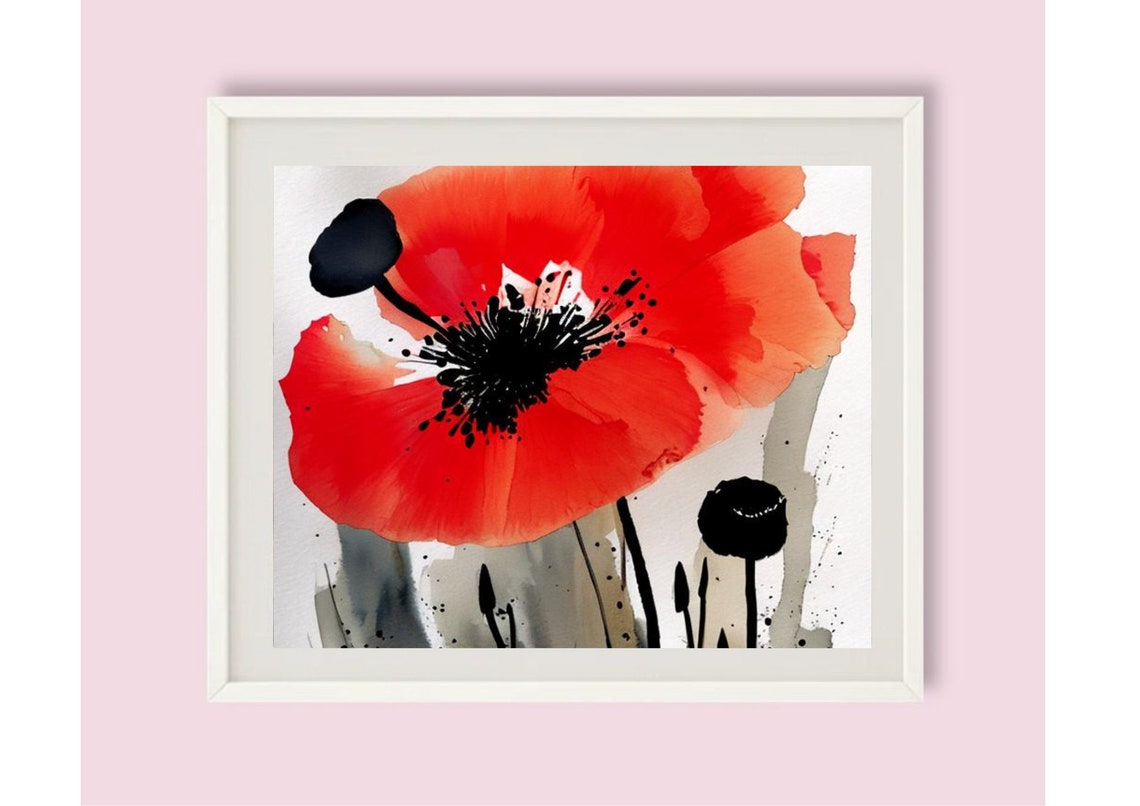 Red Poppies Painting Poppy Watercolor Art Print Red Flowers Wall Art Watercolor Poppies Artwork Neutral Botanical Print Large Floral Poster - Image 6