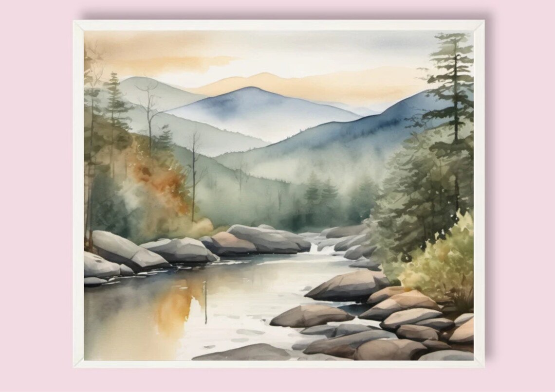 Salmon River Idaho Landscape Watercolor Art Print - Image 5
