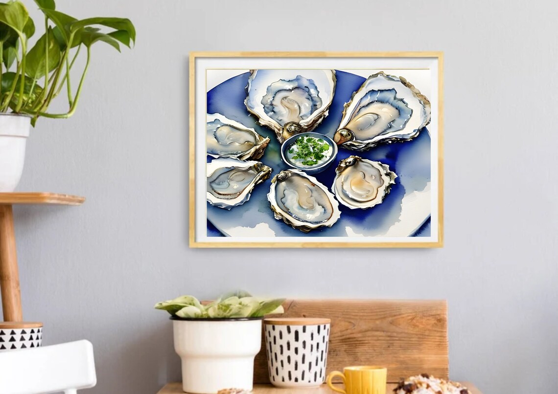 Oyster Still Life Watercolor Art Print, Farmhouse Kitchen - Image 5