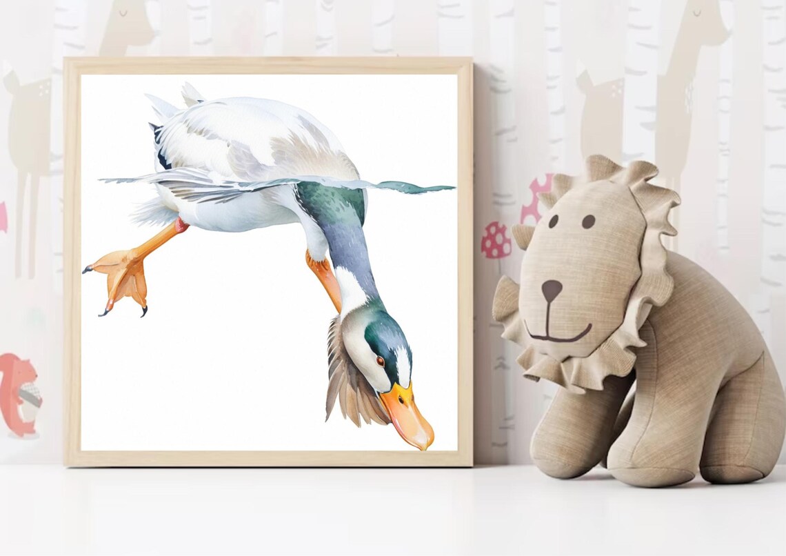 Goose Painting Swimming Goose Watercolor Art Print Bird Artwork Farm Animal Wall Art Cute Duck Poster Farmhouse Or Nursery Wall Decor - Image 4