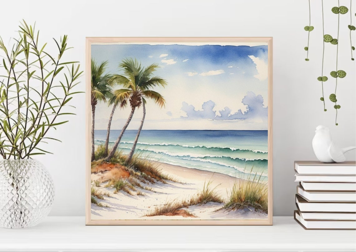 Florida Beach Palm Trees Watercolor Tropical Ocean Seaside Art Poster - Image 6