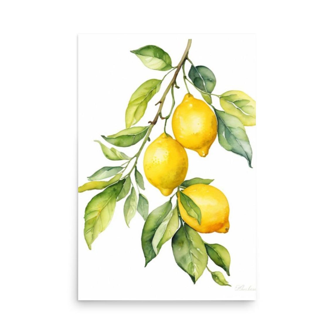 Lemon Branch With Three Ripe Lemons Botanical Watercolor Poster - Image 2