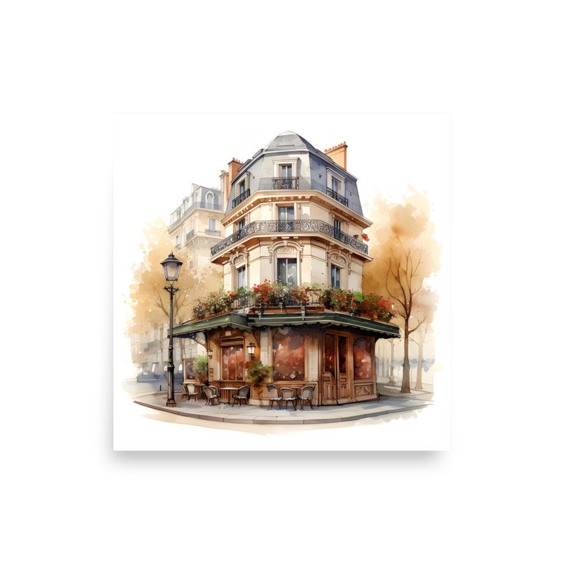 Coffee In Paris Watercolor Painting Paris Cityscape Art Print House Wall Art Paris Landscape Art Print From My Original Watercolor Painting - Image 2