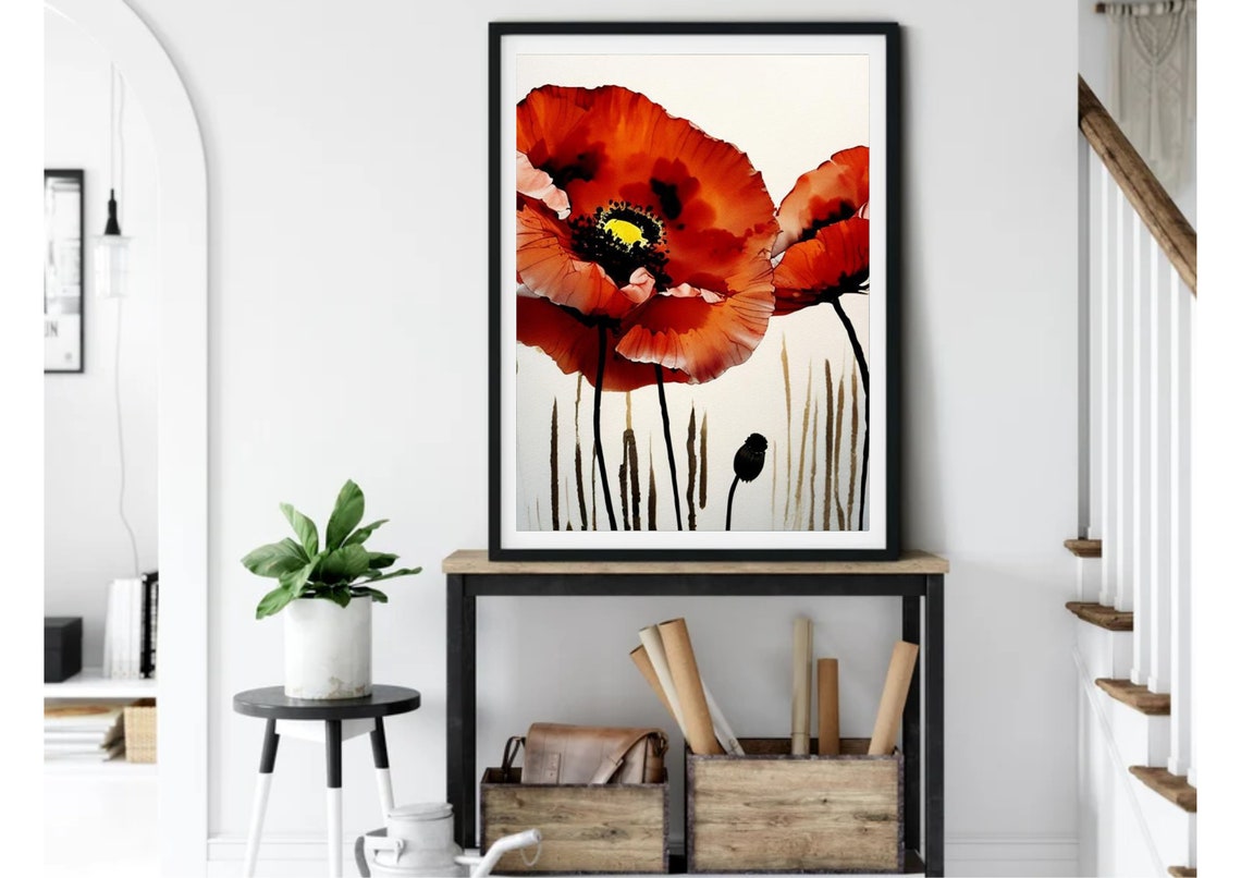 Poppy Painting Red Poppy Watercolor Art Print Floral Artwork Botanical Print Red Flowers Watercolor And Ink Painting Print - Image 6