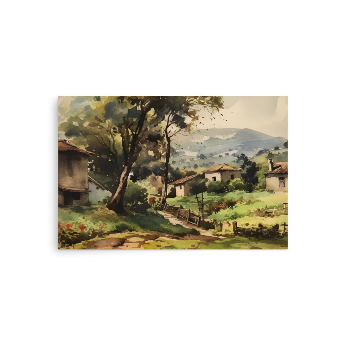 A Village Painting Bulgarian Rural Landscape Watercolor Art Print Country Houses Wall Art European Countryside Artwork Rustic Wall Decor - Image 5
