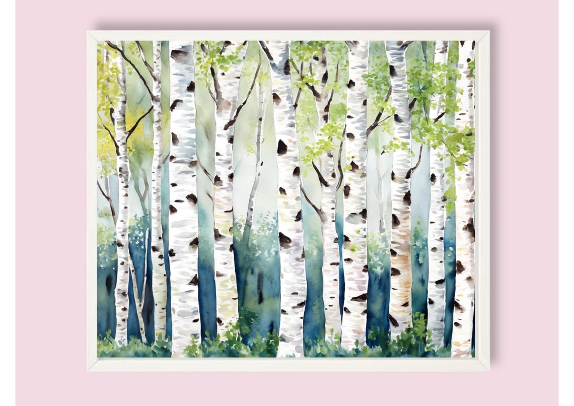 Birch Aspen Tree Trunks Watercolor Forest Close Up Nature Art Poster - Image 6
