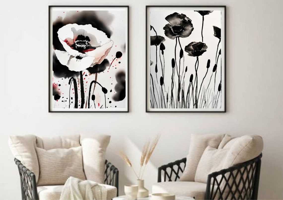 Poppies Painting Watercolor And Ink Poppies Art Poppy Art Print California Poppy Wall Art Botanical Print White Flower Giclee Fine Art Print - Image 2