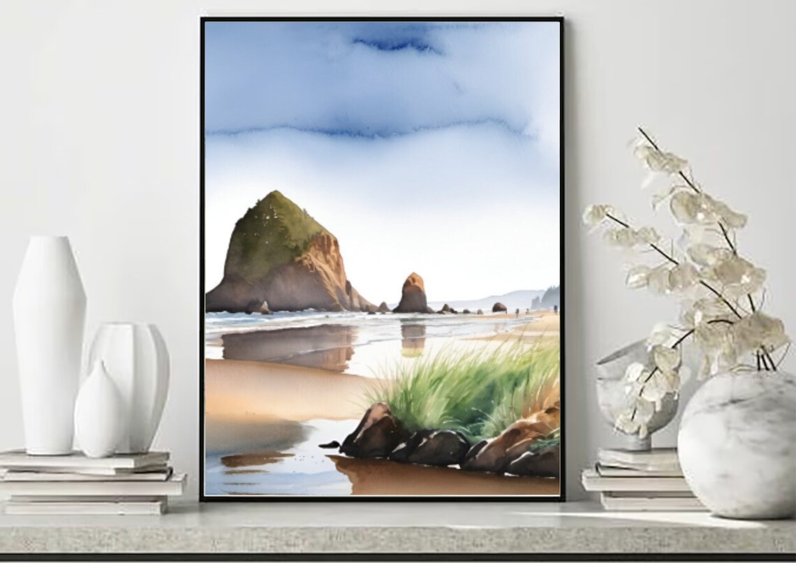 Cannon Beach Watercolor Travel Poster, Oregon Coast - Image 5