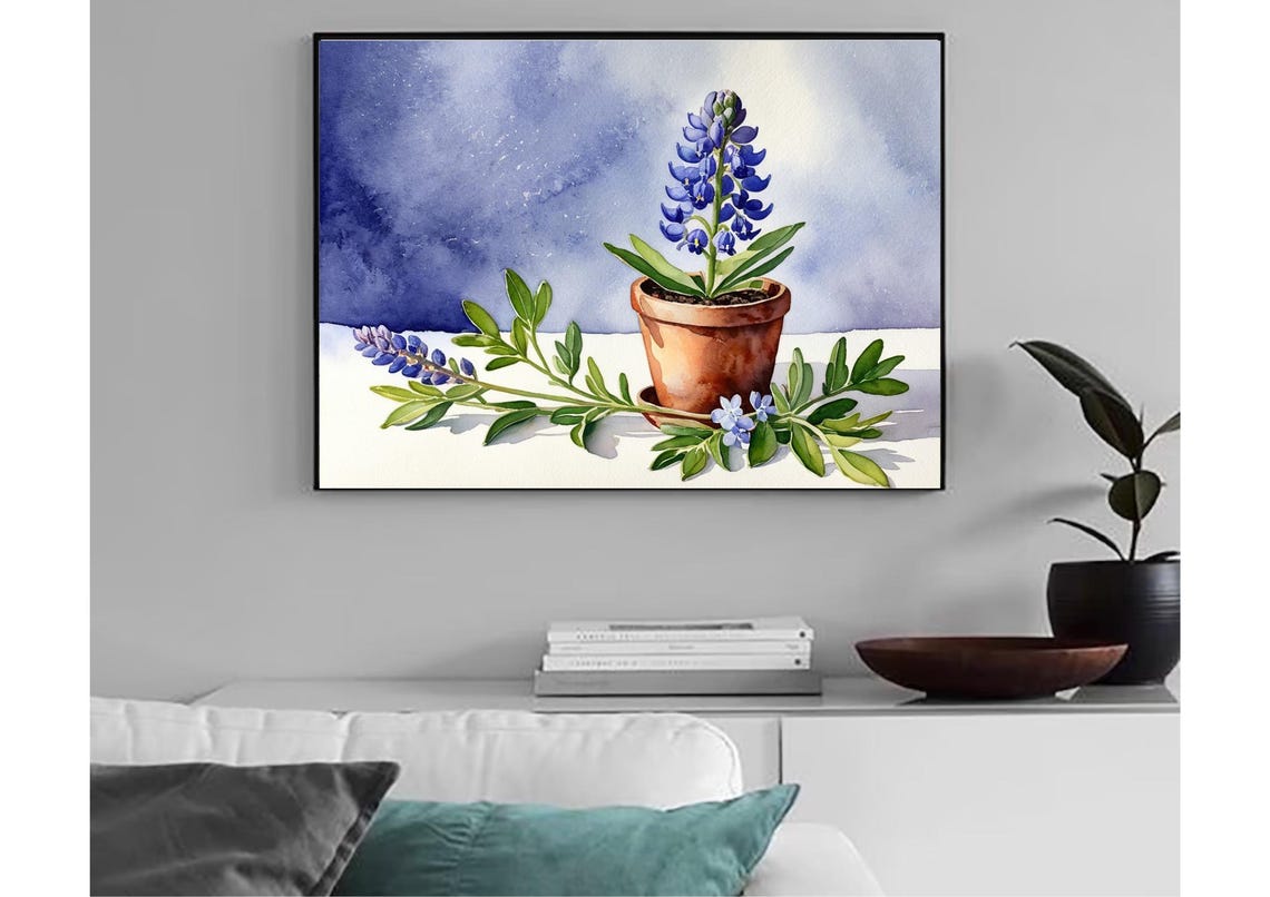 Potted Bluebonnets In Terracotta Pot Watercolor Botanical Poster - Image 5
