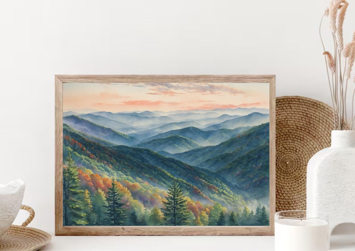 Great Smoky Mountains Watercolor Art Print, Autumn Landscape - Image 5