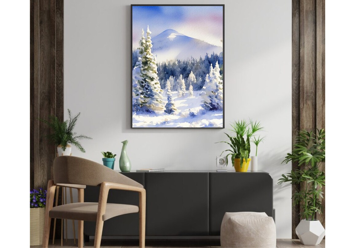Appalachian Mountains Watercolor Winter Landscape Print - Image 3