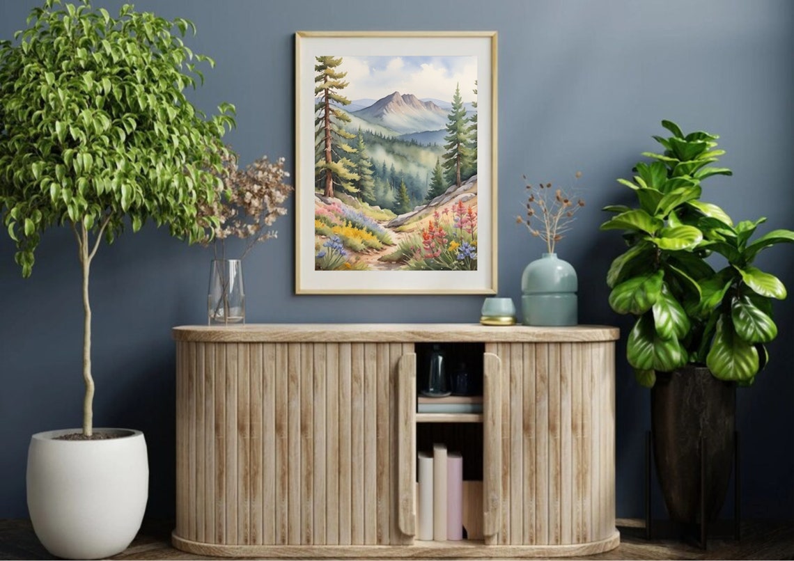 Rocky Mountain Wildflower Meadow Summer Hike Watercolor Poster - Image 2