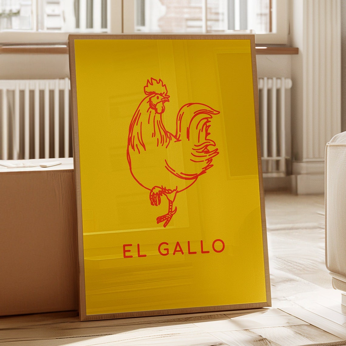 El Gallo Mexican Loteria Rooster Bold Yellow Red Boho Kitchen Poster