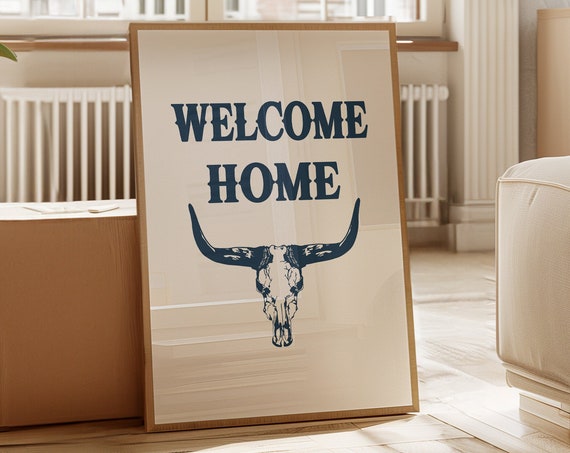 Steer Skull Western Style, Boho Minimalist Art Print
