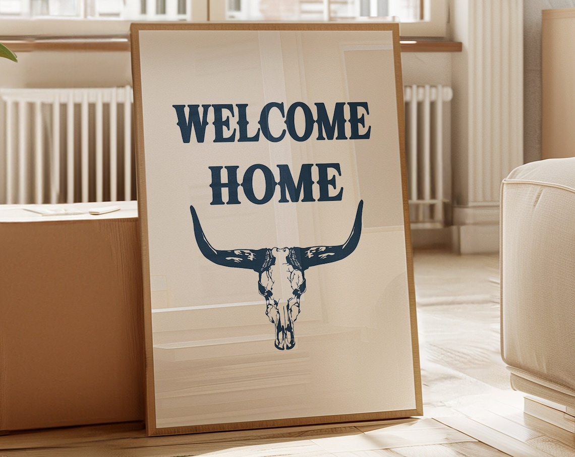Steer Skull Western Style, Boho Minimalist Art Print