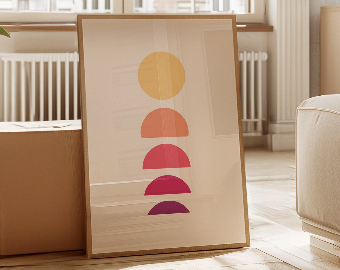 Minimalist Gradient Sunrise Arcs Yellow Pink Modern Boho Poster