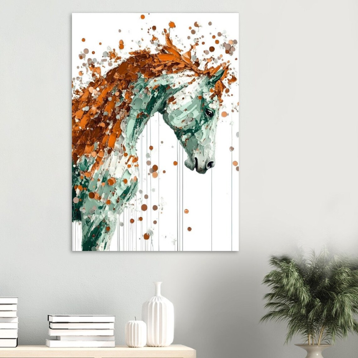 Abstract Paint Splatter Horse Portrait Copper Teal Art Poster
