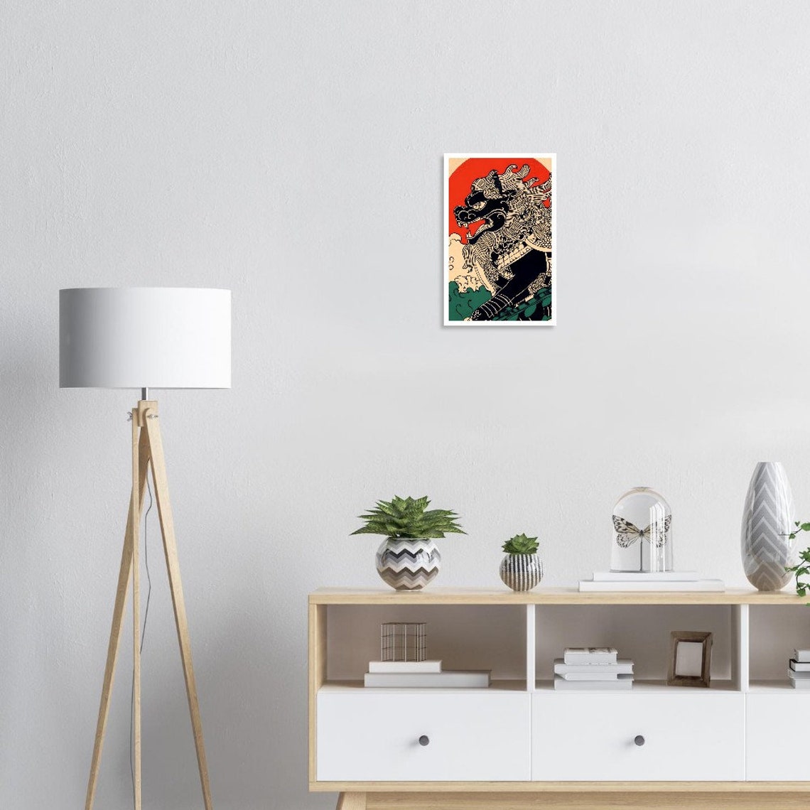 Japanese Ukiyo-E Roaring Guardian Beast With Red Sun Art Poster - Image 2