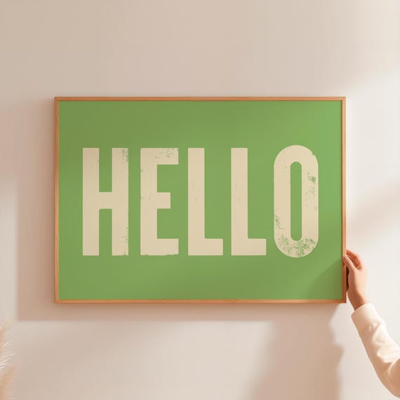Hello Typography Poster Print, Quirky Entryway Decor