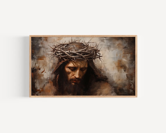 Jesus Crown Of Thorns Bowed Head Painterly Christian Faith Easter Poster