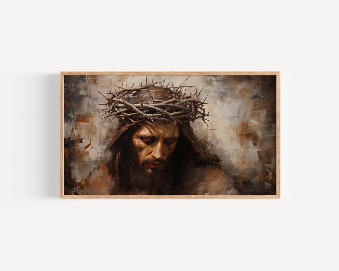 Jesus Crown Of Thorns Bowed Head Painterly Christian Faith Easter Poster