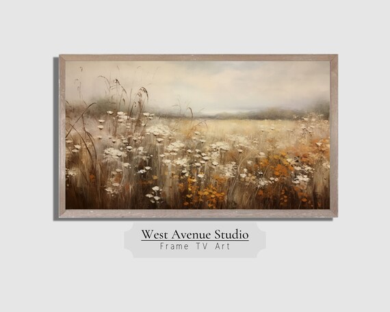Misty White Wildflower Meadow Golden Grasses Impressionist Spring Art Poster